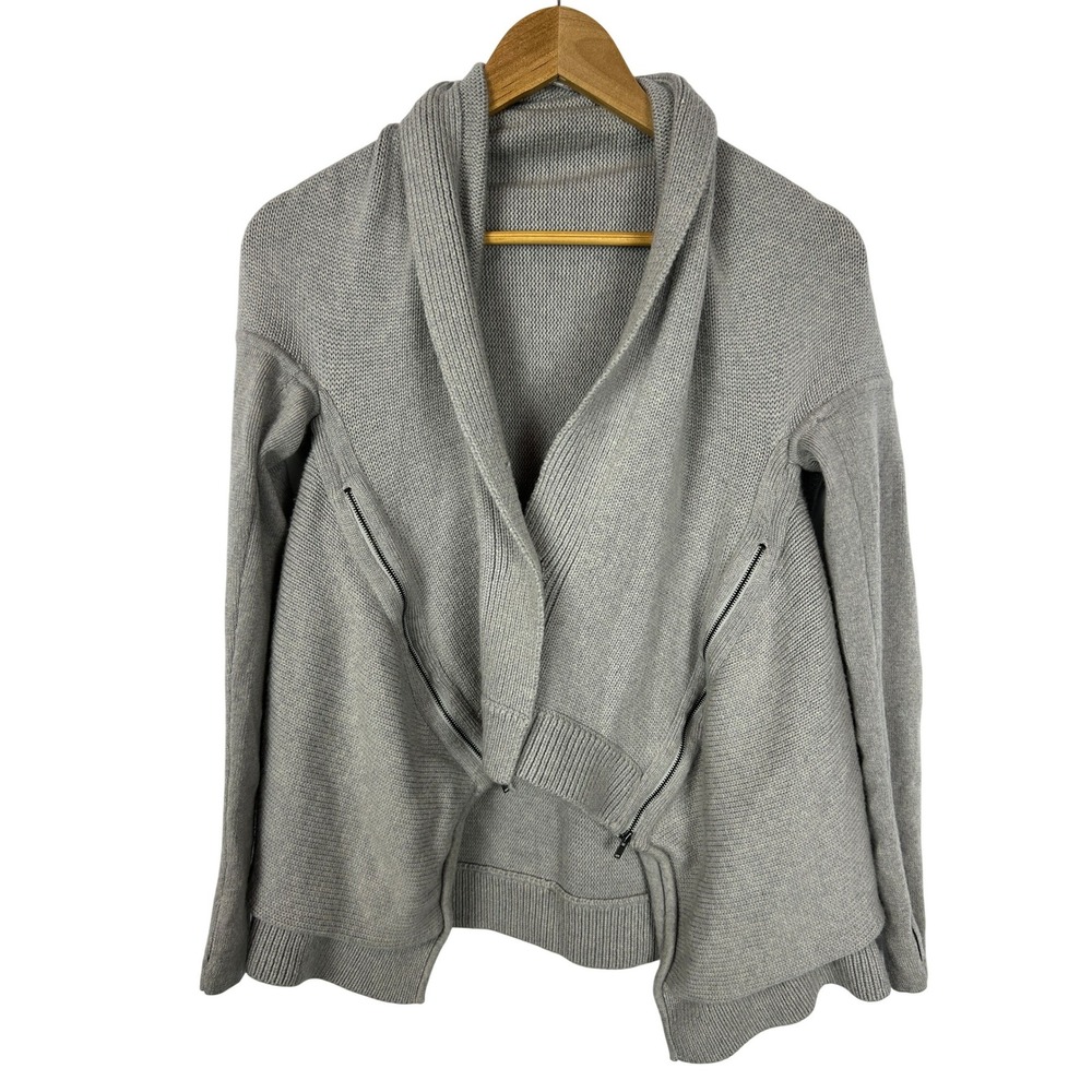 Lululemon Gray Wrap Cardigan Minimalist Asymmetrical Shawl Collar Sweater Size 6